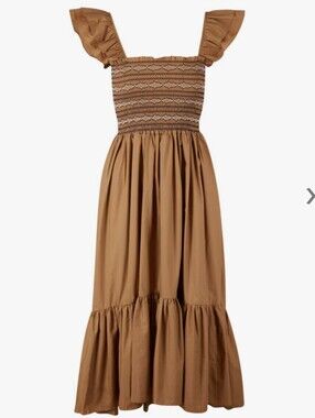 En Saison Dress Size XS Brown Mocha Embroidery Midi Cotton Summer Flowy Classy